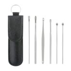 6-in-1 Ear Wax Cleaner Kit Reusable Ear Cleaning Tools with Leather Pouch for Ear Hygiene Maintenance and Travel