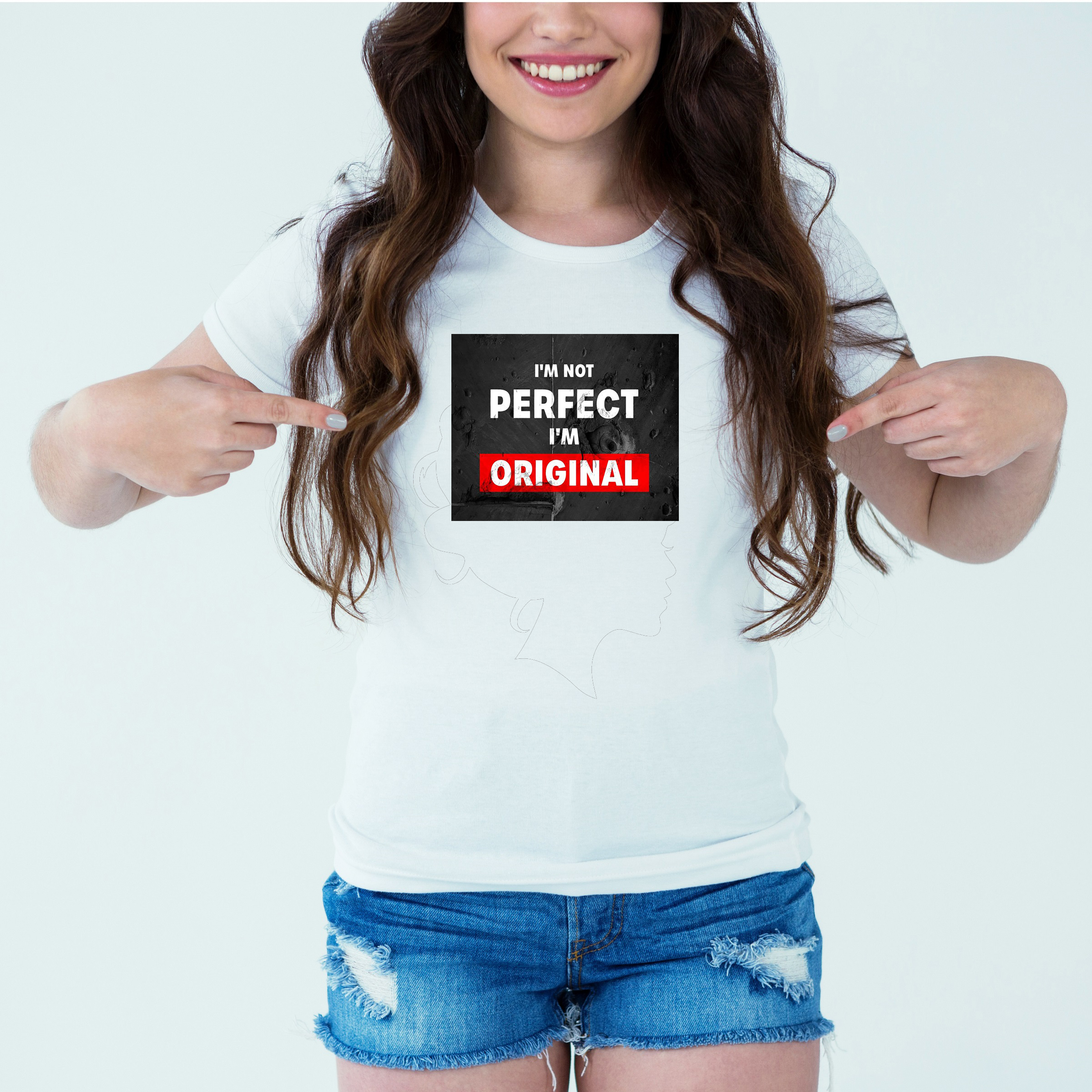 Mockup-Girl-iamnotperfectiamoriginal.jpg Designer Printed T-Shirt :: Design type - I Am Not Perfect I Am Original - Cloth type : Polyester - Image 1