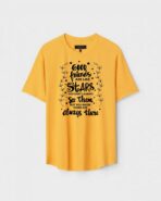 Yellow Unisex DOT KNIT Regular Fit Printed Round Neck T-Shirt