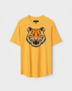 Yellow Unisex DOT KNIT Regular Fit Printed Round Neck T-Shirt