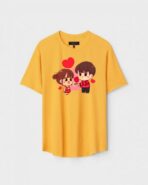 Yellow Unisex DOT KNIT Regular Fit Printed Round Neck T-Shirt