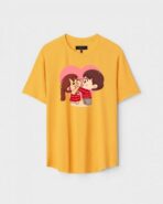 Yellow Unisex DOT KNIT Regular Fit Printed Round Neck T-Shirt