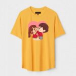 Yellow Unisex DOT KNIT Regular Fit Printed Round Neck T-Shirt