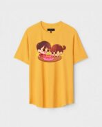 Yellow Unisex DOT KNIT Regular Fit Printed Round Neck T-Shirt