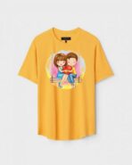 Yellow Unisex DOT KNIT Regular Fit Printed Round Neck T-Shirt