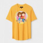 Yellow Unisex DOT KNIT Regular Fit Printed Round Neck T-Shirt