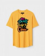 Yellow Unisex DOT KNIT Regular Fit Printed Round Neck T-Shirt