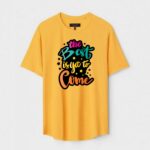 Yellow Unisex DOT KNIT Regular Fit Printed Round Neck T-Shirt