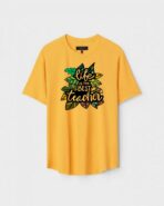 Yellow Unisex DOT KNIT Regular Fit Printed Round Neck T-Shirt