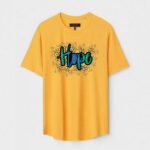 Yellow Unisex DOT KNIT Regular Fit Printed Round Neck T-Shirt