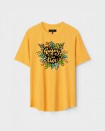 Yellow Unisex DOT KNIT Regular Fit Printed Round Neck T-Shirt