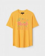Yellow Unisex Cotton Regular Fit Printed Round Neck T-Shirt