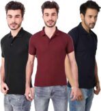 One-H Men's Polo Neck Short Sleeve Casual Tshirt Combo of Dark Blue, Maroon, Black colors (Pack of 3) - Image 2
