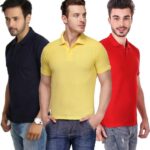 One-H Men's Polo Neck Short Sleeve Casual Tshirt Combo of Dark Blue, Red, Yellow colors (Pack of 3)