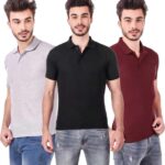 One-H Men's Polo Neck Half Sleeve Casual Tshirt Combo of Maroon, Black, Grey colors (Pack of 3)