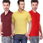 One-H Men's Polo Neck Short Sleeve Casual Tshirt Combo of Red, Maroon, Yellow colors (Pack of 3)