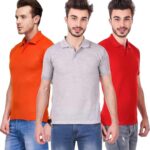 One-H Men's Polo Neck Short Sleeve Casual Tshirt Combo of Red, Orange, Grey colors (Pack of 3)