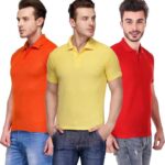 One-H Men's Polo Neck Short Sleeve Casual Tshirt Combo of Red, Orange, Yellow colors (Pack of 3)