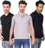 One-H Men's Polo Neck Short Sleeve Casual Tshirt Combo of Dark Blue, Black, Grey colors (Pack of 3)