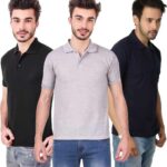 One-H Men's Polo Neck Short Sleeve Casual Tshirt Combo of Dark Blue, Black, Grey colors (Pack of 3)