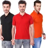 One-H Men's Polo Neck Half Sleeve Casual Tshirt Combo of Red, Black, Orange colors (Pack of 3)