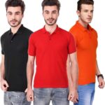 One-H Men's Polo Neck Half Sleeve Casual Tshirt Combo of Red, Black, Orange colors (Pack of 3)