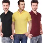 One-H Men's Polo Neck Short Sleeve Casual Tshirt Combo of Maroon, Black, Yellow colors (Pack of 3)