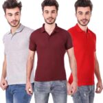 One-H Men's Polo Neck Short Sleeve Casual Tshirt Combo of Red, Maroon, Grey colors (Pack of 3)