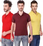 One-H Men's Polo Neck Short Sleeve Casual Tshirt Combo of Red, Maroon, Yellow colors (Pack of 3)