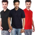 One-H Men's Polo Neck Short Sleeve Casual Tshirt Combo of Dark Blue, Red, Black colors (Pack of 3)