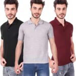 One-H Men's Polo Neck Short Sleeve Casual Tshirt Combo of Maroon, Black, Grey colors (Pack of 3)