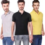 One-H Men's Polo Neck Short Sleeve Casual Tshirt Combo of Black, Grey, Yellow colors (Pack of 3)