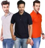 One-H Men's Polo Neck Short Sleeve Casual Tshirt Combo of Blue, Orange, Grey colors (Pack of 3)