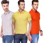One-H Men's Polo Neck Short Sleeve Casual Tshirt Combo of Orange, Grey, Yellow colors (Pack of 3)