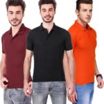 One-H Men's Polo Neck Short Sleeve Casual Tshirt Combo of Maroon, Black, Orange colors (Pack of 3)