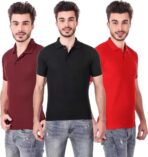 One-H Men's Polo Neck Short Sleeve Casual Tshirt Combo of Red, Maroon, Black colors (Pack of 3)
