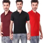 One-H Men's Polo Neck Short Sleeve Casual Tshirt Combo of Red, Maroon, Black colors (Pack of 3)
