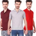 One-H Men's Polo Neck Short Sleeve Casual Tshirt Combo of Red, Maroon, Grey colors (Pack of 3)