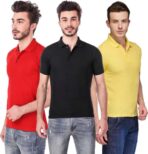 One-H Men's Polo Neck Half Sleeve Casual Tshirt Combo of Red, Black, Yellow colors (Pack of 3)