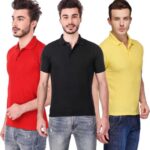 One-H Men's Polo Neck Half Sleeve Casual Tshirt Combo of Red, Black, Yellow colors (Pack of 3)