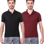 One-H Men's Polo Neck Short Sleeve Casual Tshirt Combo of Maroon, Black colors (Pack of 2)