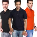 One-H Men's Polo Neck Short Sleeve Casual Tshirt Combo of Dark Blue, Black, Orange colors (Pack of 3)