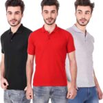 One-H Men's Polo Neck Short Sleeve Casual Tshirt Combo of Red, Black, Grey colors (Pack of 3)
