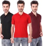 One-H Men's Polo Neck Short Sleeve Casual Tshirt Combo of Red, Maroon, Black colors (Pack of 3)
