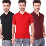 One-H Men's Polo Neck Short Sleeve Casual Tshirt Combo of Red, Maroon, Black colors (Pack of 3)