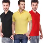 One-H Men's Polo Neck Short Sleeve Casual Tshirt Combo of Red, Black, Yellow colors (Pack of 3)