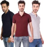 One-H Men's Polo Neck Short Sleeve Casual Tshirt Combo of Dark Blue, Maroon, Grey colors (Pack of 3)