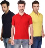 One-H Men's Polo Neck Short Sleeve Casual Tshirt Combo of Dark Blue, Red, Yellow colors (Pack of 3)
