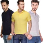 One-H Men's Polo Neck Short Sleeve Casual Tshirt Combo of Dark Blue, Grey, Yellow colors (Pack of 3)