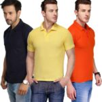 One-H Men's Polo Neck Short Sleeve Casual Tshirt Combo of Dark Blue, Orange, Yellow colors (Pack of 3)